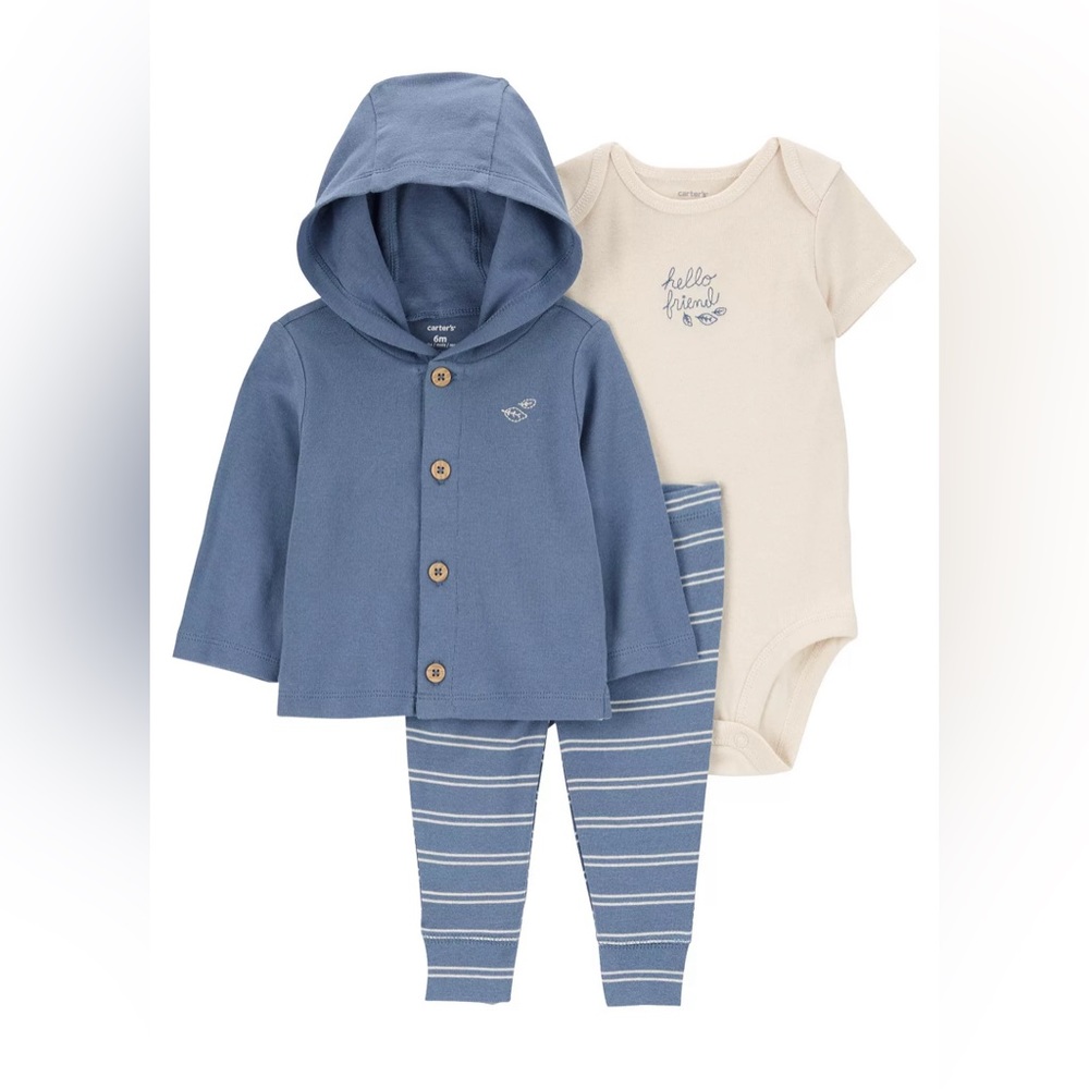 NWT Carter’s Baby Boys Little Cardigan, Bodysuit and Pants, 3 Pc Set (Size: 6M)